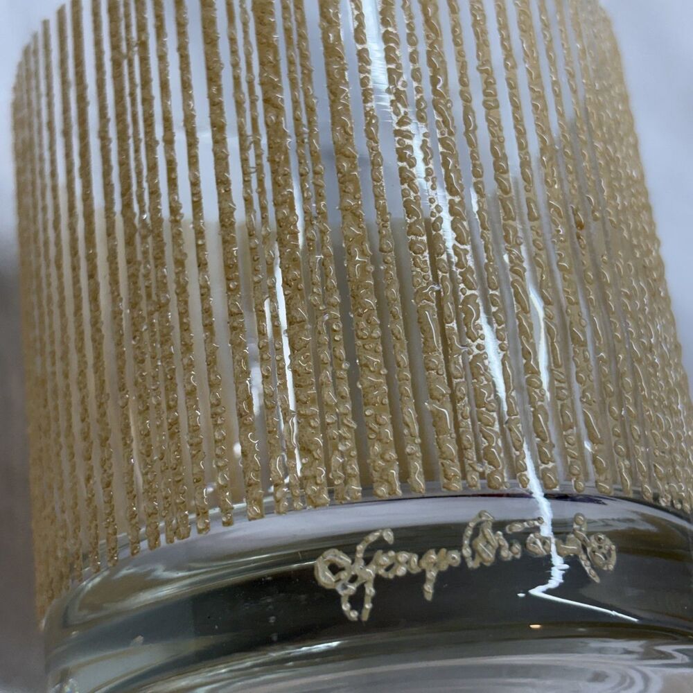 Vintage Georges Briard Gold Icicle Lowball Barware Glasses Textured Lot of 4 - Picture 7 of 10